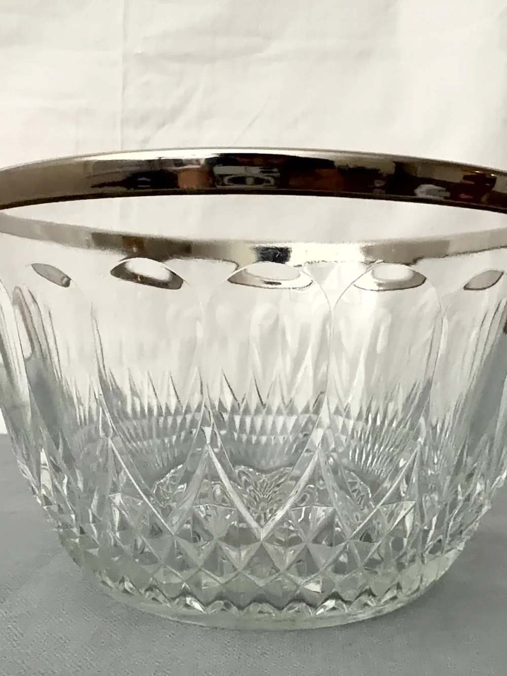 Crystal Glass Bowl with Silver Rim Cut Glass Vintage (F244)